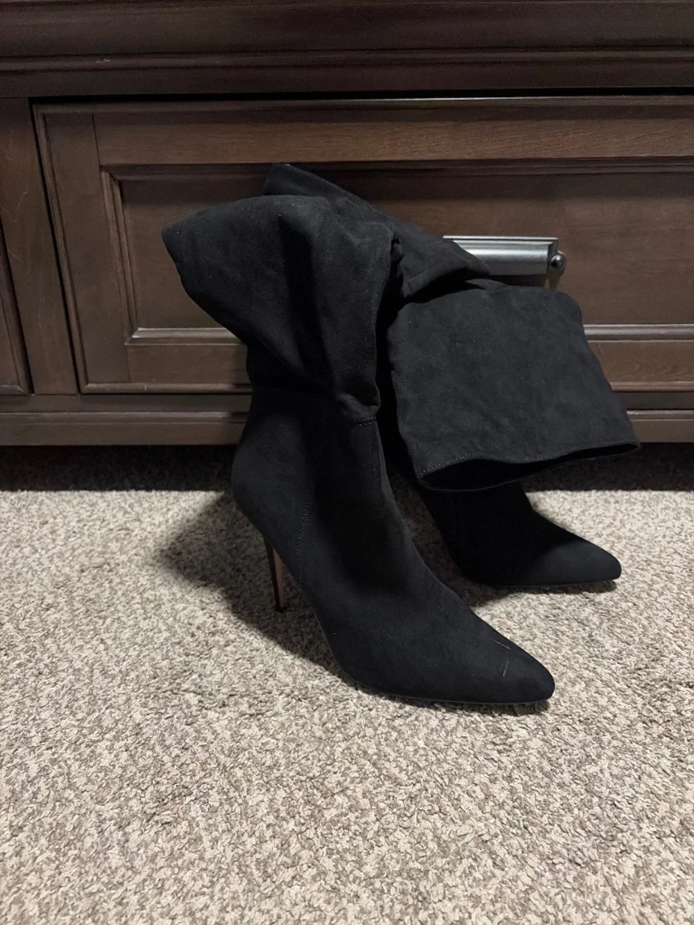 Black suede knee high stiletto boots